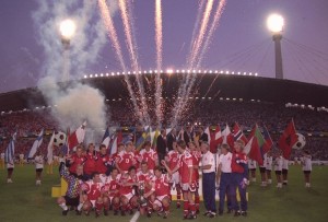 Dinamarca festejando la consecución de la Eurocopa